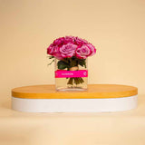 Deep Purple Roses Cube Vase – 20 Flowers
