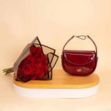 Cocan Half-Moon Bag Burgundy & 20 Red Roses Bouquet