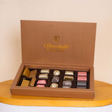 Chocolate Factory  Luxe Box – 19 Pieces & White Roses Vase