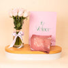 Veloor Rafef Scarf & Pink Roses Vase