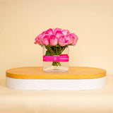 Cube Vase with 20 Pink Roses