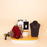 MUSC Oud Musc Perfume & Felizmoda Gold-Plated Silver Necklace with Red Roses Bouquet