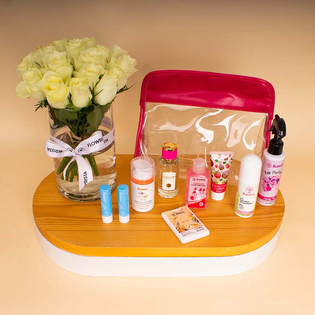 Bubblzz Clutch & White Roses Vase