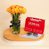 Ray-Ban Aviator Sunglass with Silver Frame & Gradient Lenses and 15 Orange Roses Vase