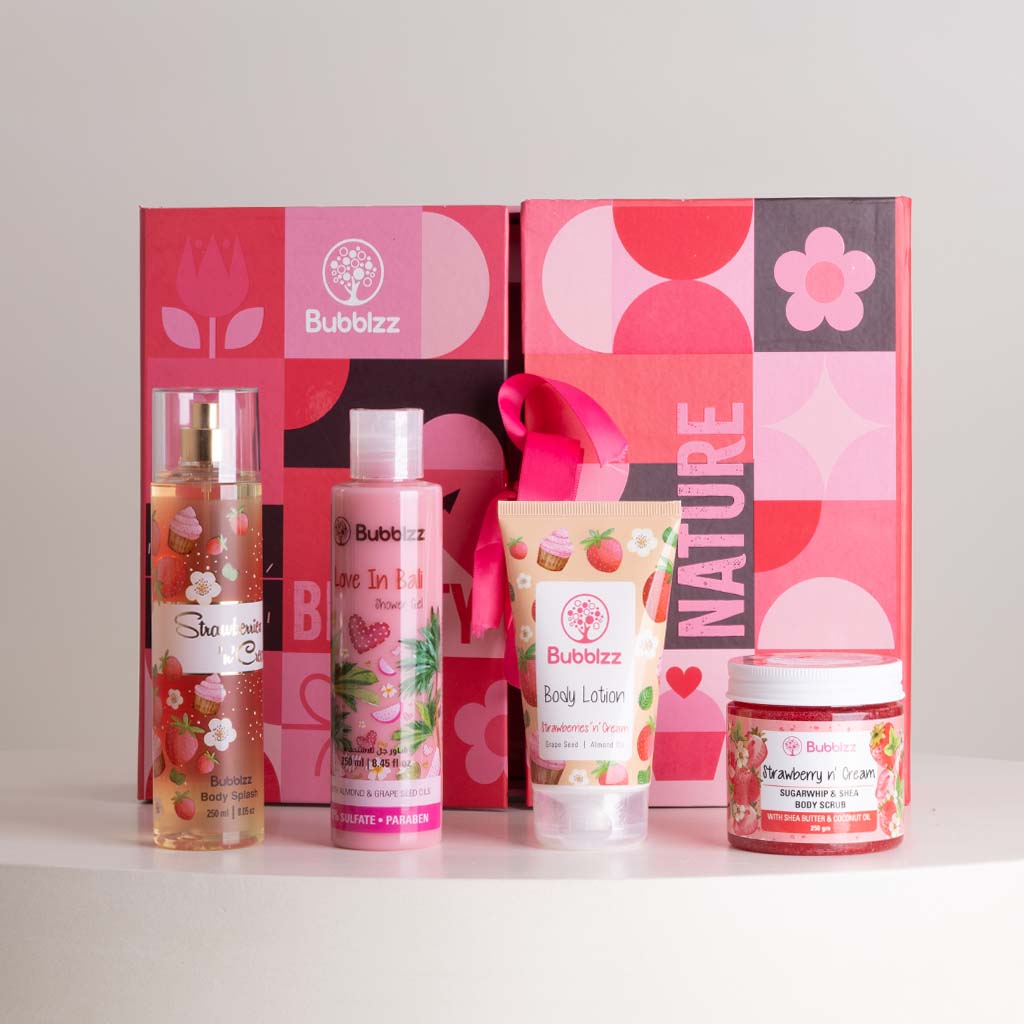 Bubblzz Strawberry Body Care Collection & Pink Roses Bouquet
