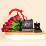Felizmoda Silver bracelet with black heart And Red Roses Bag