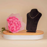 Gold-Plated Silver Necklace with White Zircon Stones | Pink Roses Bouquet