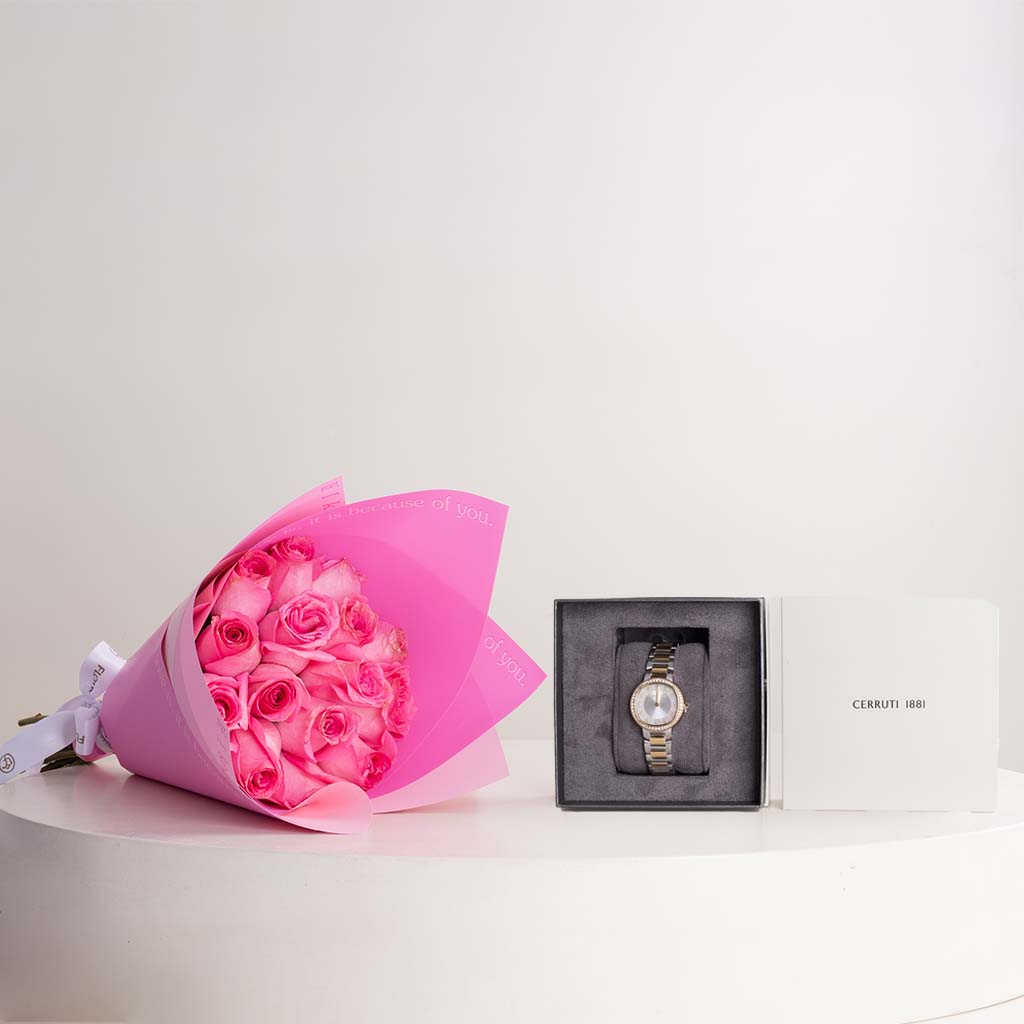 Cerruti 1881 Bellegra Watch & 15 Revival Roses Hand Bouquet