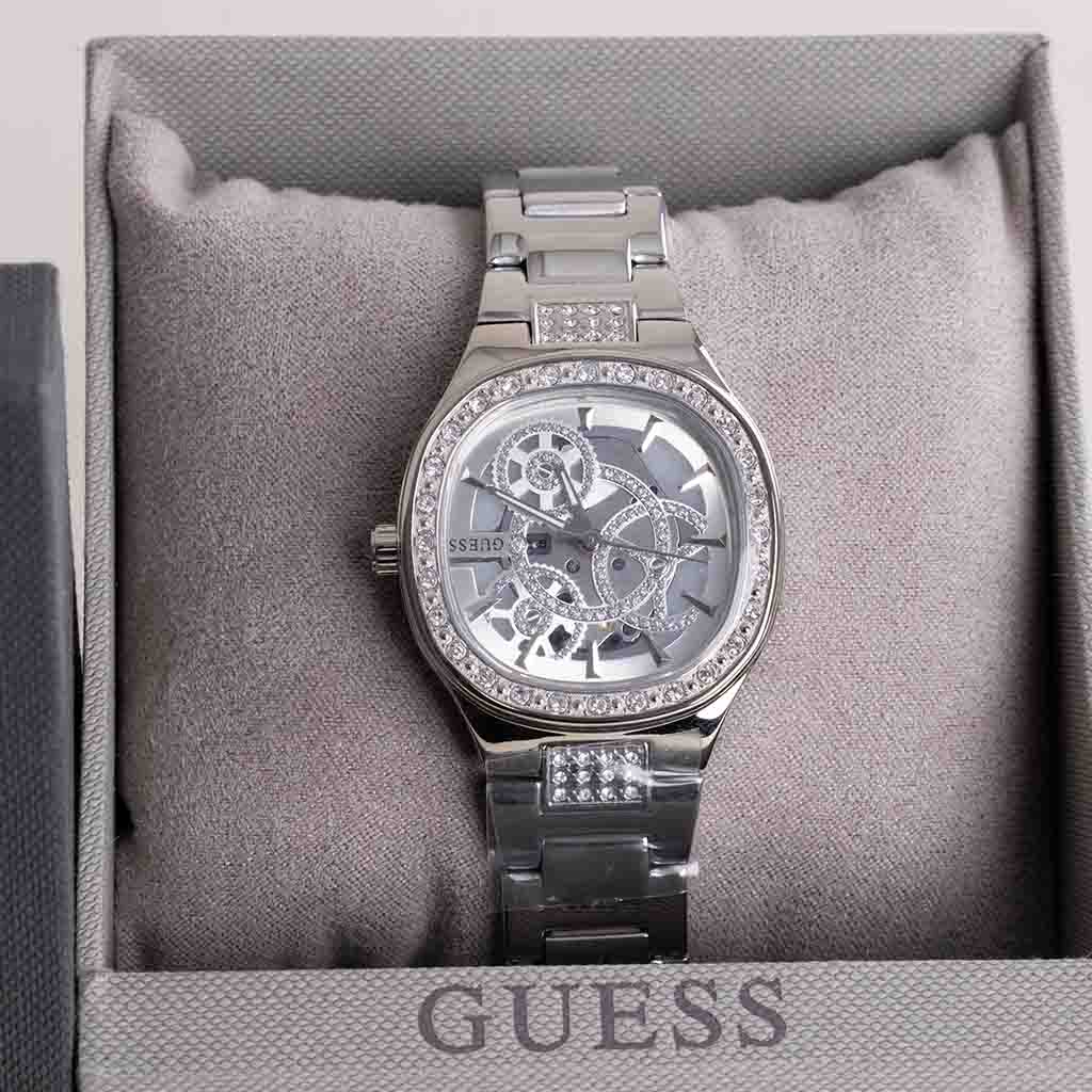 GUESS Ladies Silver Tone Square Watch