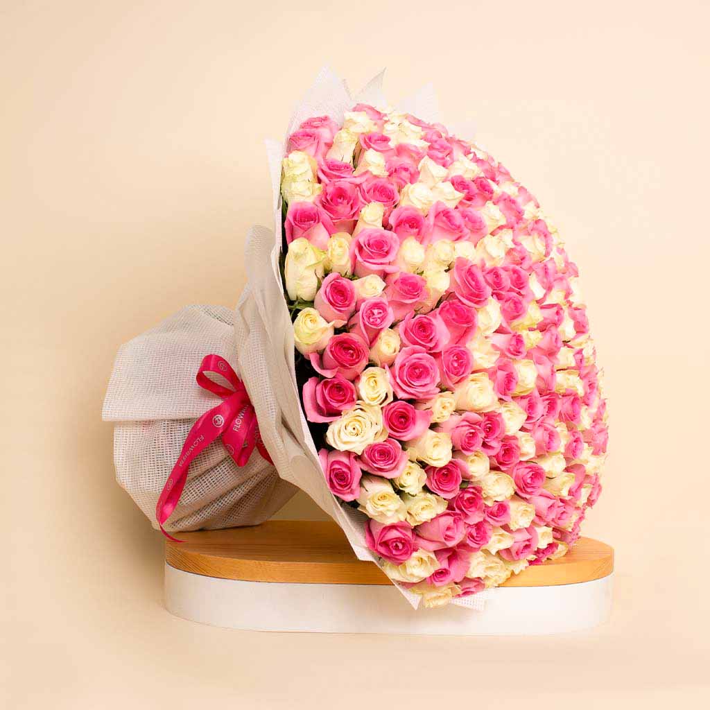 250 Pink And White Roses bouquet