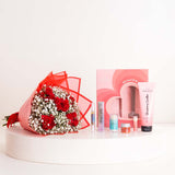 Joviality Skin Love Kit Valentine Box & Red Roses Bouquet