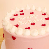 Ninos Heart-Dotted Birthday Cake & 15 Pink Roses Vase