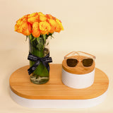 Sedrak Sunglass | Clear Frame with Green Lenses 15 Orange Roses Vase