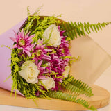 White Roses & Light Purple Chrysanthemum Bouquet