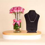 Felizmoda Five square pendants silver necklace zircon stones And Vase 0f 15 purble rose