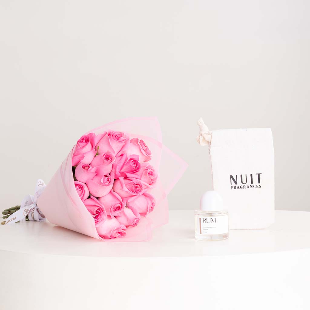 Nuit Fragrances Rum 50ml & Pink Roses Bouquet