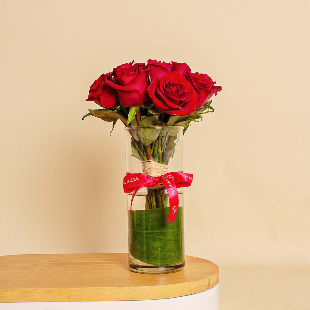 Red Rose Vase - 15 Roses for Valentine’s Day