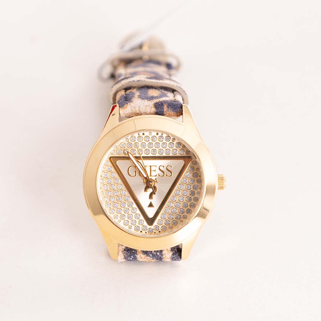 GUESS Ladies Leopard Gold Tone Watch & Revival Roses Bouquet