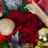 New Year Roses Gift Box with Festive Ornaments