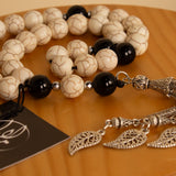 White Turquoise Rosary 33 beads and 15 pink roses