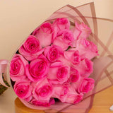 Voila Chocolate Cake & Pink Roses Bouquet