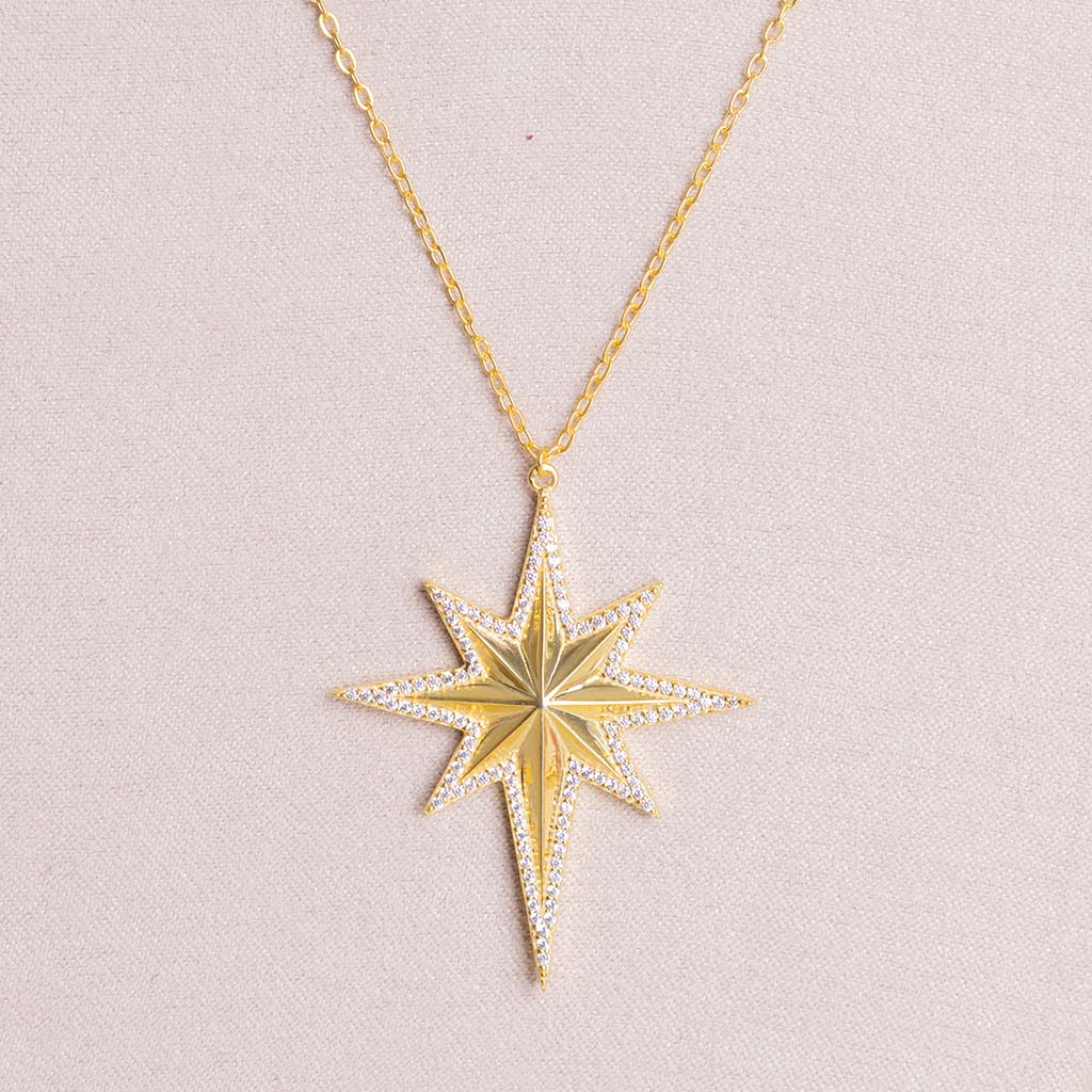 FelizModa North Star Zircon Necklace – Gold-Plated Silver