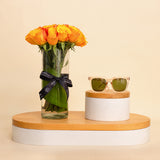 Sedrak Sunglass | Clear Frame with Green Lenses 15 Orange Roses Vase