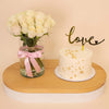 Ninos Golden Celebrations Cake & 15 White Roses Vase