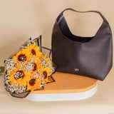 Cocan Black Tote Bag with Sunflower Bouquet