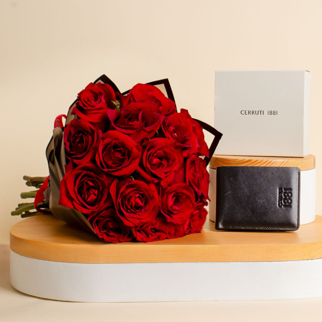 CERRUTI 1881 Wallet CEPU05922M with Red Rose Bouquet – 15 Roses