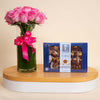 Zadna Dates Mixed Nuts & 15 Pink Roses Vase