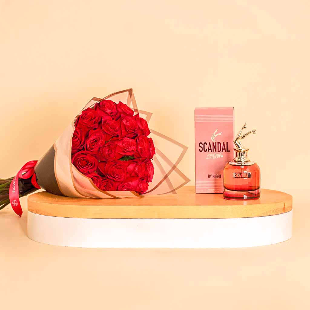 Scandal By Night with 20 Red Roses Hand Bouquet