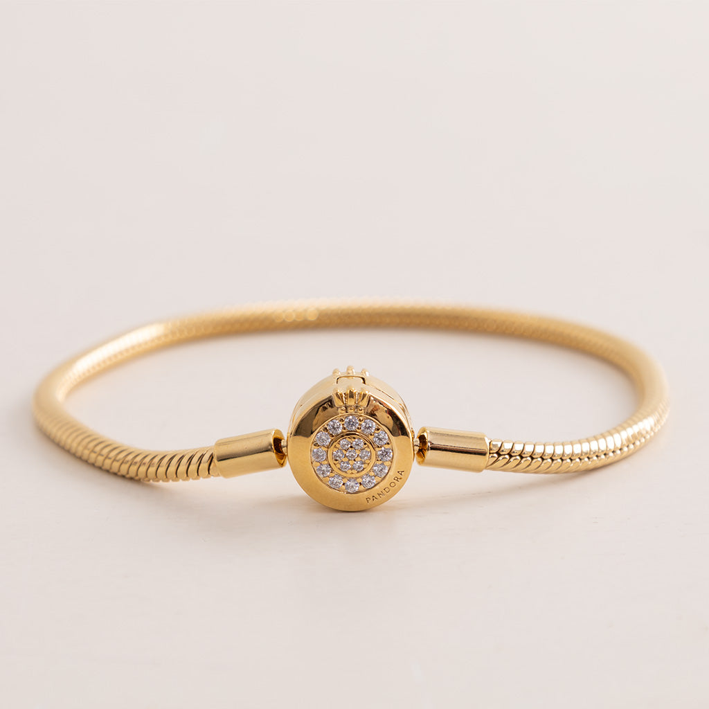 Pandora Moments Sparkling Crown O Snake Chain Bracelet 14k Gold-Plated & Purple Roses Bouquet