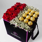 Red Roses with Ferrero Box