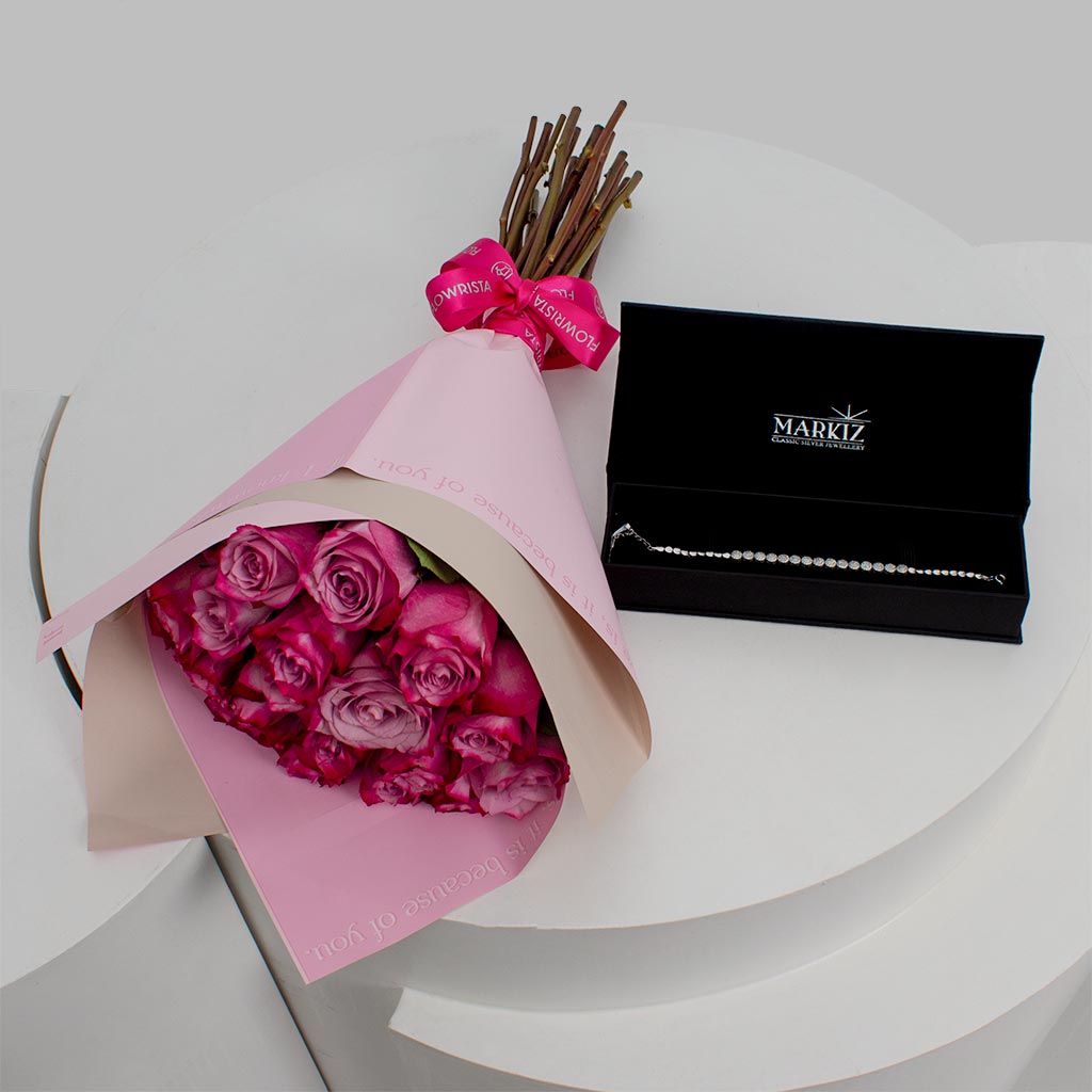 Markiz Bracelet & 20 Deep Purple Roses