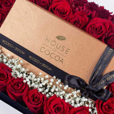 House of Cocoa Chocolate Box 32 pieces and 21 red roses