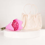 Cocan Beige Bag & Pink Roses Bouquet