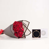 Pandora Moments 14k Rose Gold-Plated Mesh Bracelet & 15 Red Roses Bouquet