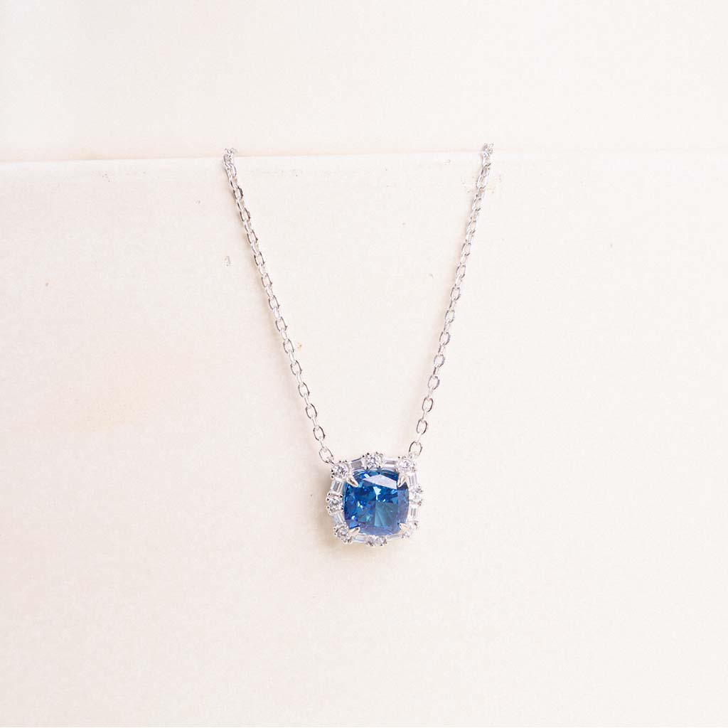 Markiz Thai Silver  Platinum-Plated Blue Zircon Necklace