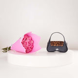 Cocan Black Tiger Bag with Hand Bouquet of 20 Pink Roses