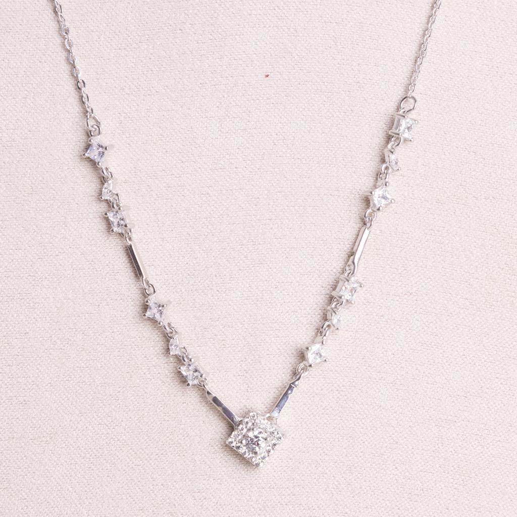 Square pendant with side multiple zircon stones silver necklace