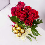 Flowrista | Red & White Roses Vase with Ferrero Rocher