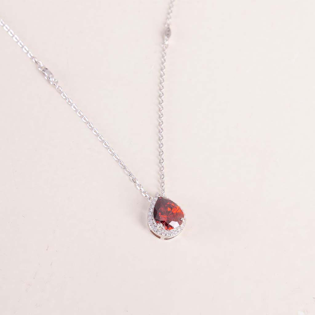 Markiz Thai Silver Platinum-Plated Red Zircon Necklace