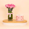 Ninos Heart-Dotted Birthday Cake & 15 Pink Roses Vase