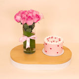 Ninos Heart-Dotted Birthday Cake & 15 Pink Roses Vase