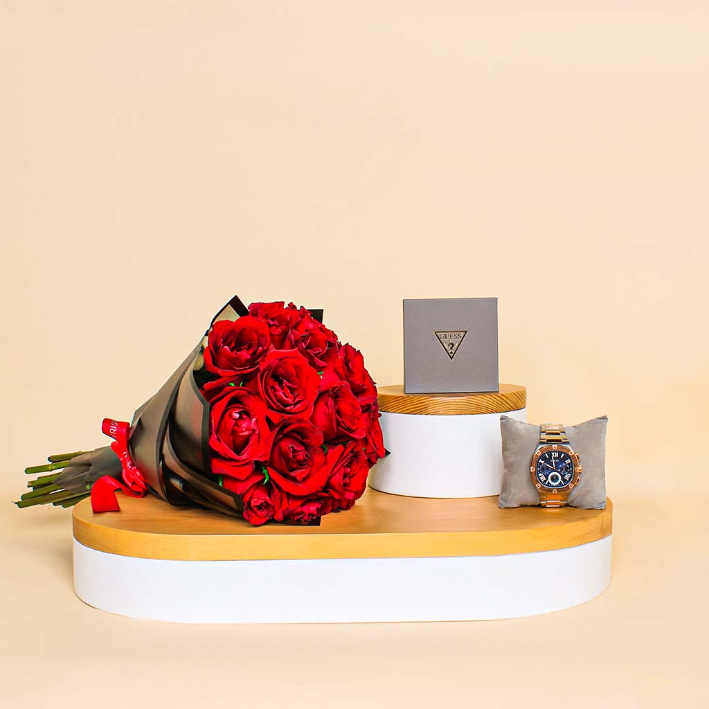 Valentine’s Gift Set – Steel Watch & Bouquet