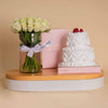 Voila Red Velvet Cake with Vase of 25 White Roses