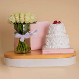 Voila Red Velvet Cake with Vase of 25 White Roses