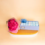 Passionelle Chocolate Baby Boy 1kg & Pink Roses Bouquet