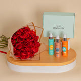 Joviality Sun Care Gift Box with Hand Bouquet of 20 Red Roses